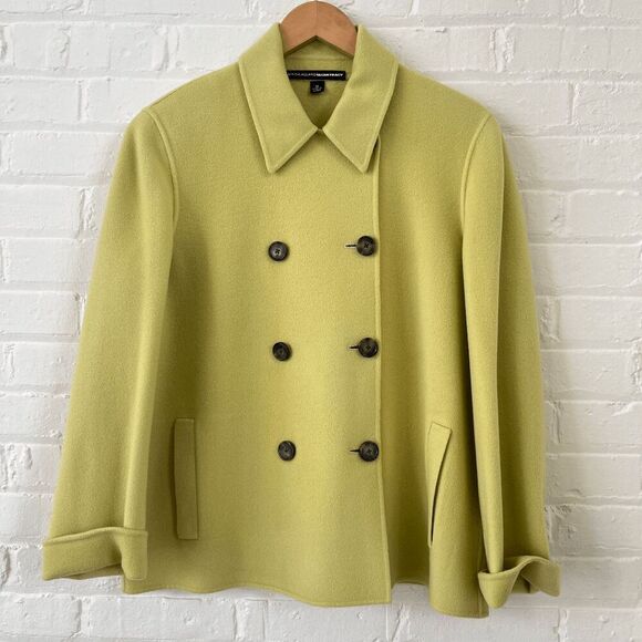 Vintage Linda Allard Ellen Tracy Wool Pea Coat Green Double-Breasted 14 - Picture 2 of 7